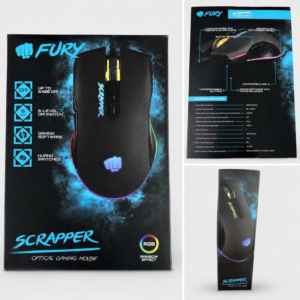 Fury Scrapper Optical Gaming Mouse 6400 DPI Rgb Backlight
